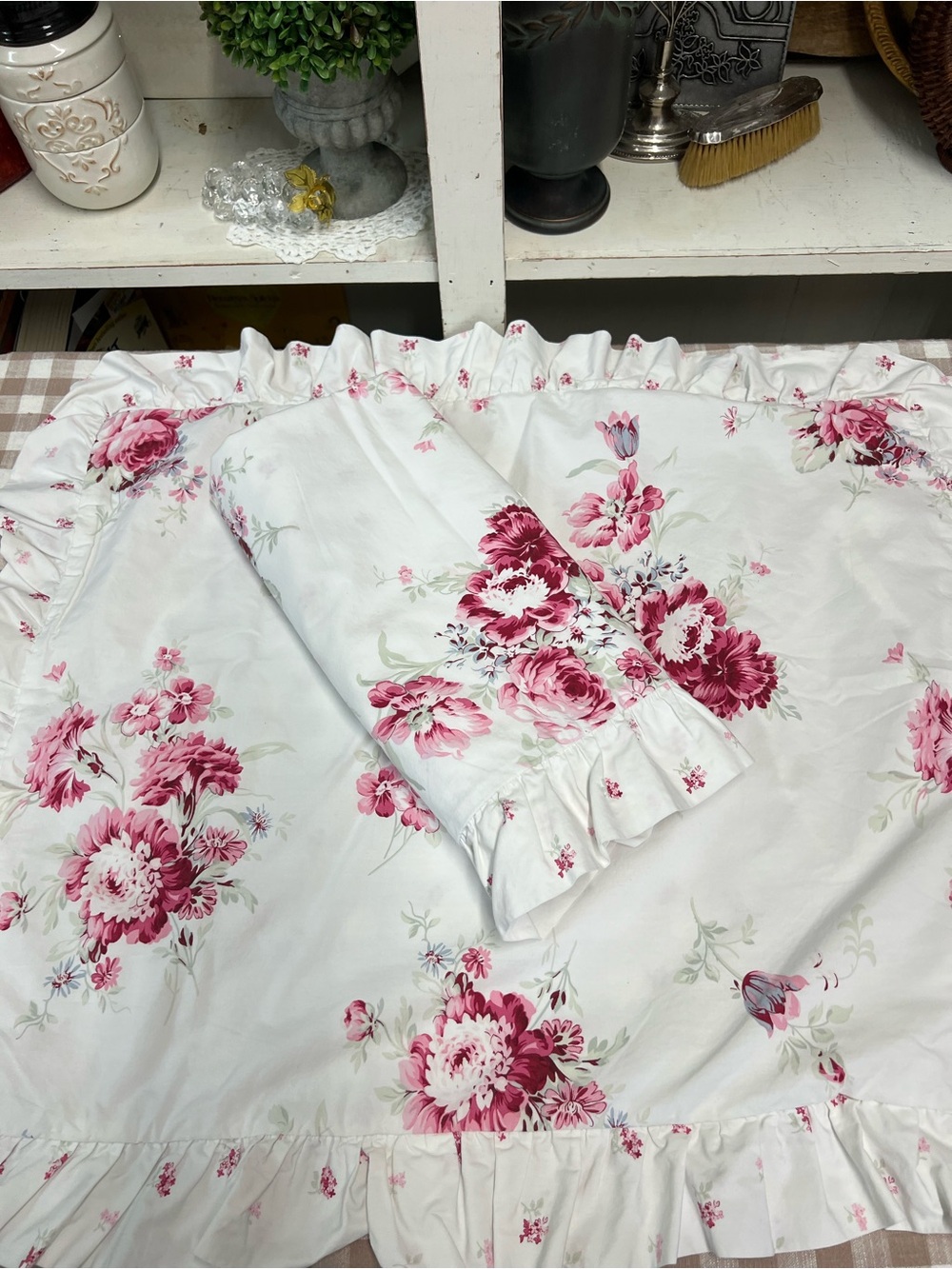 2 Simply shabby chic pillow shams pink flower cottage core bedding grandma core